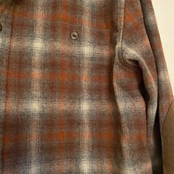 Pendleton Virgin Wool Trail Plaid Long Sleeve Brown Plaid Shirt w/ Elbow Patch L - Picture 4 of 12